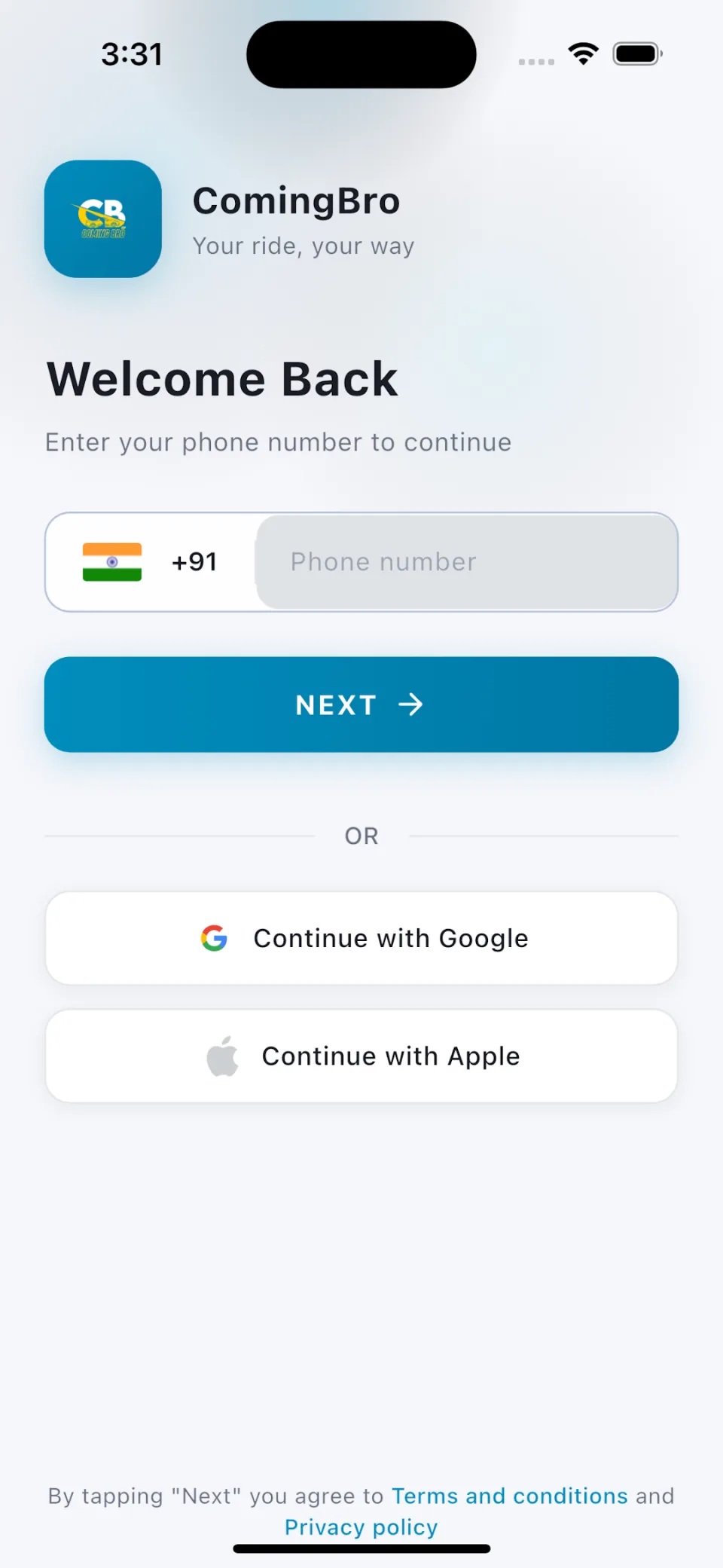 Coming Bro — Passenger App