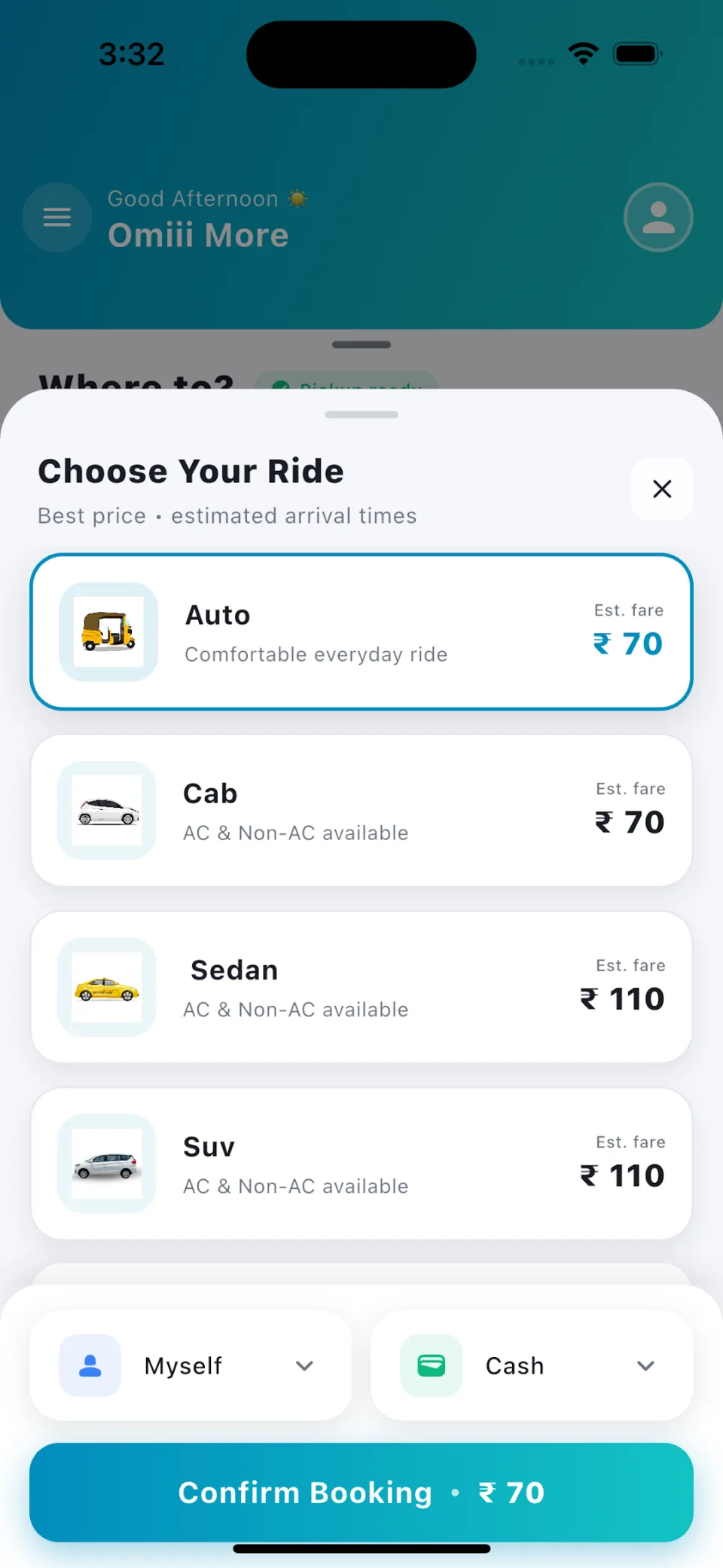 Coming Bro — Passenger App screen 3